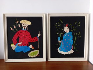 2 Cuadros Pareja Asiática Bordados