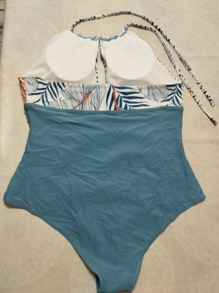 Costume da bagno con stampa a foglia blu