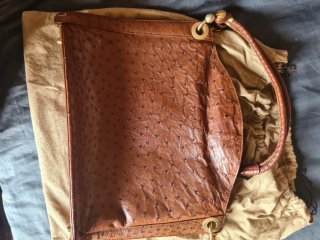 Borsa Lorenzi in pelle di struzzo marrone