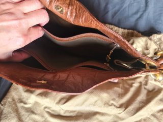 Borsa Lorenzi in pelle di struzzo marrone