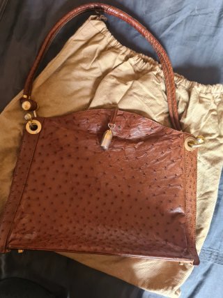 Borsa Lorenzi in pelle di struzzo marrone