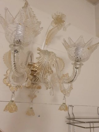 Applique Murano 2 luci vetro oro trasparente