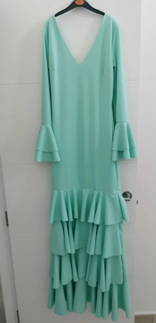 Traje Flamenca Verde agua Volantes Talla Única