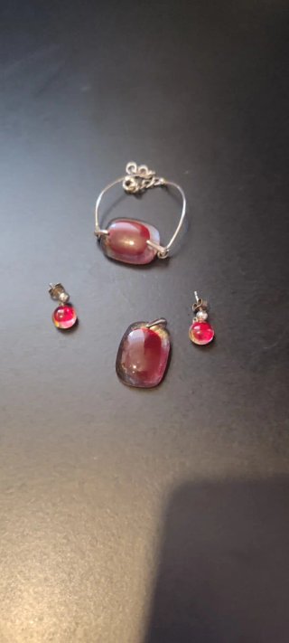 Conjunto artesanal de plata y vidrio