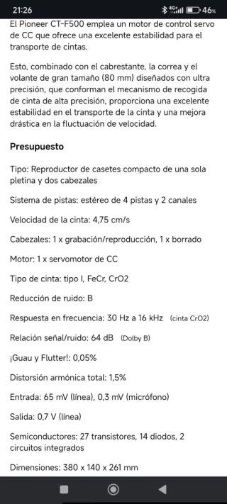 Pioneer CT-F500 Pletina Cassette Plata