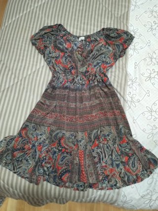 Vestido manga corta de seda de Boho Style, Talla S