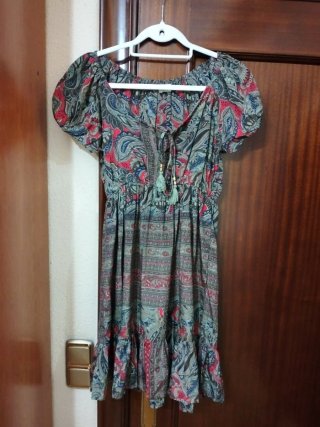 Vestido manga corta de seda de Boho Style, Talla S