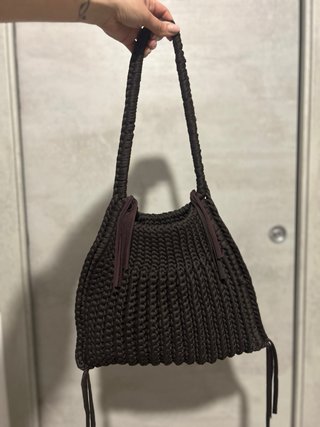 Borsa a mano in maglia marrone