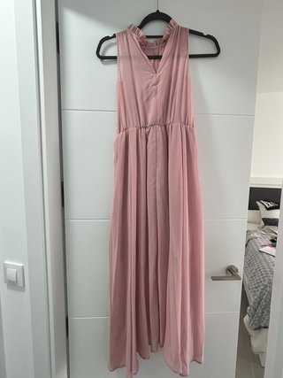 Vestido rosa largo con fajín
