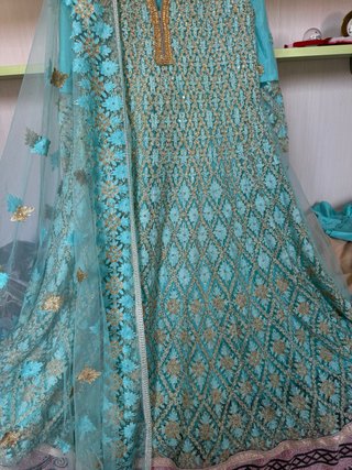 Splendido abito stile anarkali turchese