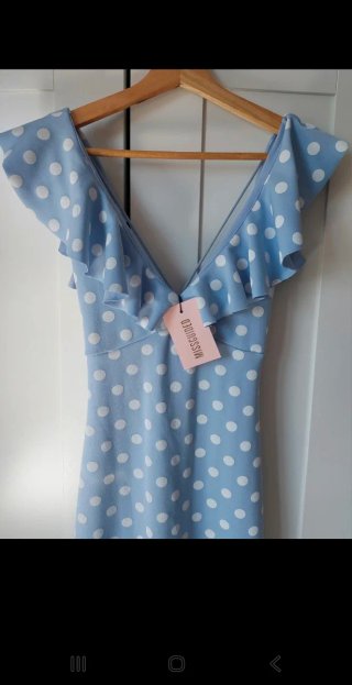 Vestido ASOS lunares celeste y blanco T.XS
