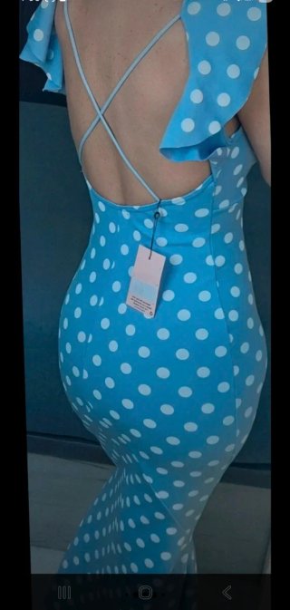 Vestido ASOS lunares celeste y blanco T.XS