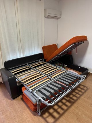Sofá Cama Chaise Longue Negro y Naranja
