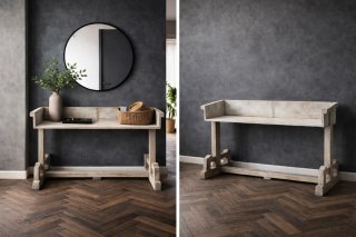 Consolle vintage legno e vimini