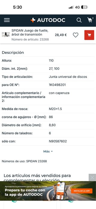 Spidan Juego Fuelle Árbol Transmisión
