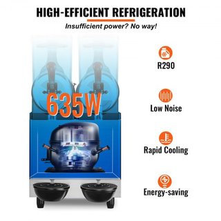 Máquina de Slushie Comercial, 2 x 12L / 3.2 Gal Doble Tazón, Salida de 48 Tazas, 220V 950W Fabricante de Bebidas Congeladas de Margarita y Smoothie de Acero Inoxidable, Máquina de Slushie para Fie...