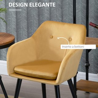 Conjunto De 2 Sillas De Comedor Con Brazos, Sillas De Cocina Tapizadas En Terciopelo Con Patas De Madera, Sillas De Oficina Y Sala De Estar, 54X56X74Cm, Amarillo