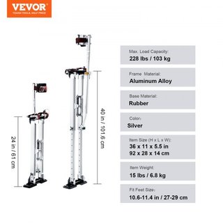 Andamios de Yeso, Andamios de Aluminio Ajustables de 61 cm-102 cm con Rodilleras Protectores, Andamios de Trabajo Duraderos y Antideslizantes para Pintura de Sheetrock, Caminata, Cinta, Plata