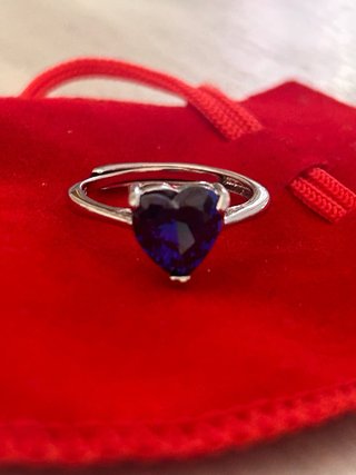 Anello Cuore Blu Argento 925 Regolabile