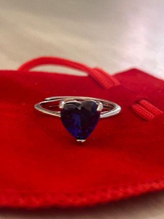 Anello Cuore Blu Argento 925 Regolabile