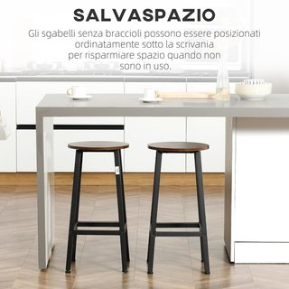 Set di 2 Sgabelli in Legno e Acciaio, Sgabelli da Cucina con Poggiapiedi per Soggiorno, Sala da Pranzo, Cucina e Bar, Stile Industriale, 32.5X32.5X65 Cm, Marrone Rustico