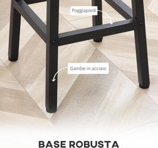 Set di 2 Sgabelli in Legno e Acciaio, Sgabelli da Cucina con Poggiapiedi per Soggiorno, Sala da Pranzo, Cucina e Bar, Stile Industriale, 32.5X32.5X65 Cm, Marrone Rustico