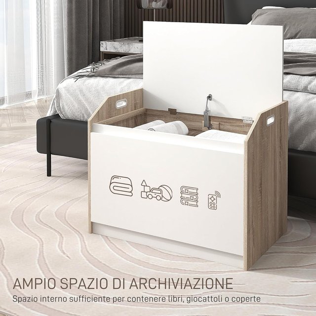 Banca de Madera Moderna con Respaldo, Banco Contenedor para Entrada y Dormitorio, 62.4X40X51.5Cm