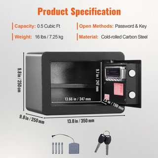 Cassaforte, Cassaforte domestica da 14,2 L, Cassaforte di sicurezza in acciaio con tastiera digitale e 2 tasti, Cassaforte a parete per proteggere contanti, oro, gioielli, documenti...