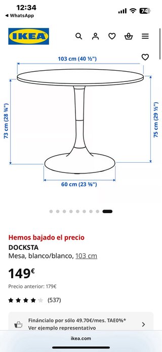 Mesa redonda DOCKSTA IKEA 103 cm