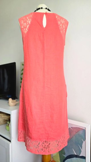 Vestito corallo 100% lino con pizzo tg S