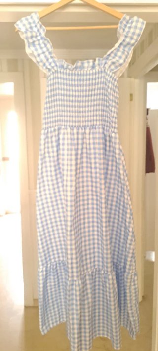 Vestido largo cuadros azul y blanco