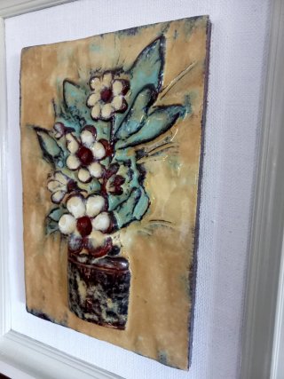 Cuadro Cerámica Floral Troika Años 60/70
