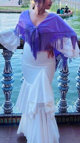 Vestido Flamenca Morado y Blanco
