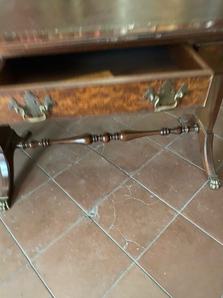 Mesa Escritorio Vintage Cuero y Madera y bronce