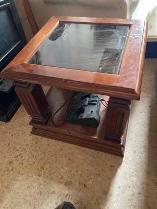 Mesa auxiliar vintage madera y cristal