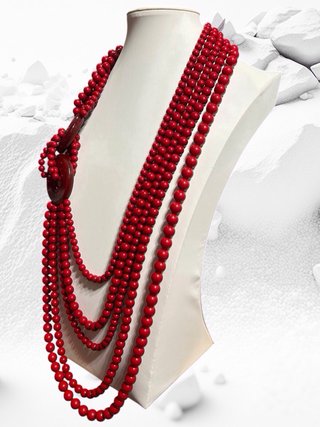 Collana lunga per donna con perle rosse