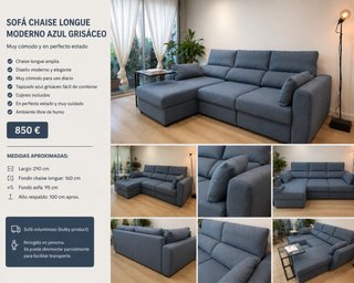 Sofá Chaise Longue Azul Grisáceo