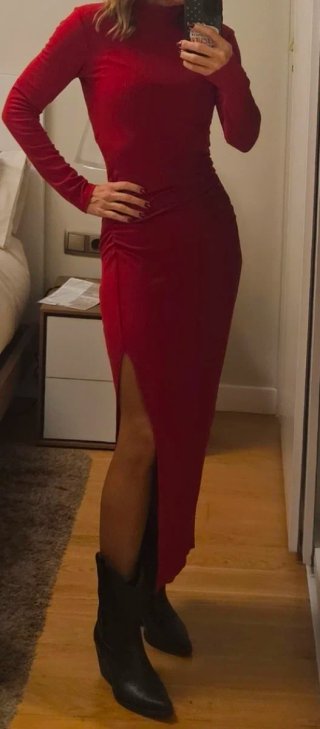 Vestido largo de punto rojo