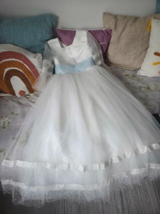 Vestido Primera Comunión Blanco y Azul