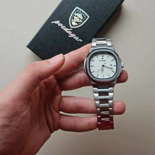 Reloj Poedagar Clásico Hombre Plata Blanco