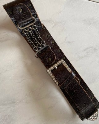 Cintura bambina in pelle con  catena e strass