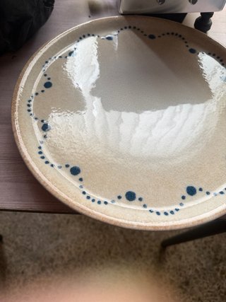 4 Platos de Presentación Cerámica Azul y Beige