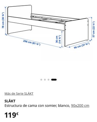 Estructura Cama IKEA SLÄKT Blanca 90x200