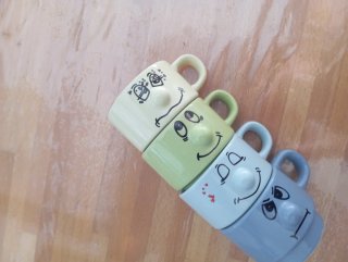Set 4 Tazze Caffè Viso Divertente Ceramica