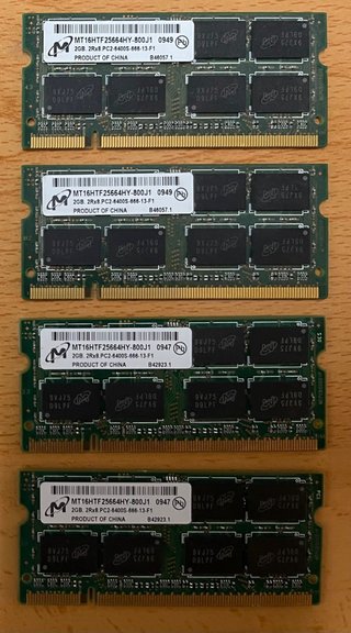 4 Módulos RAM Micron 2GB DDR2 Portátil