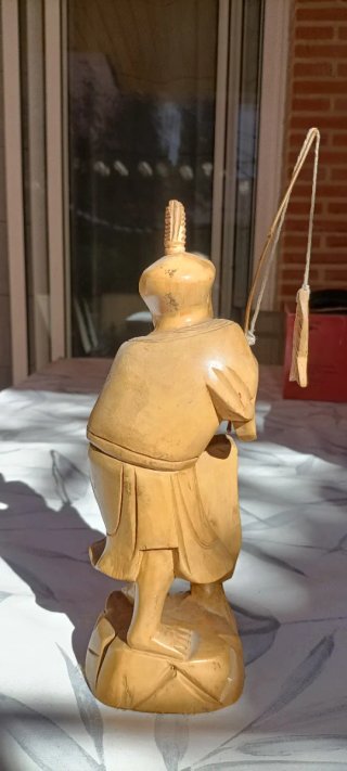 Figura Pescador Chino Madera Tallada