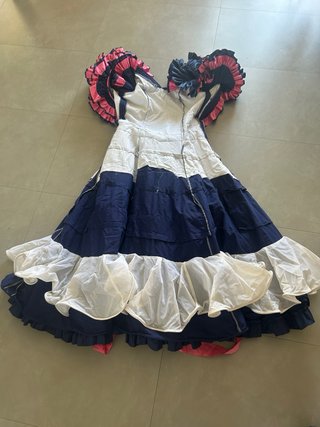 Vestido Sevillana Vintage Azul y Rosa