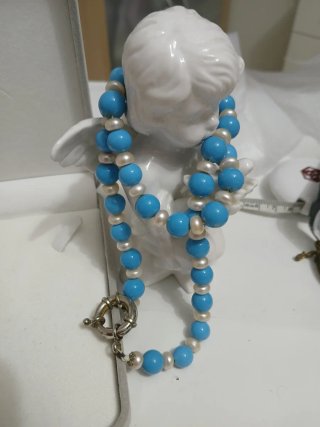 Collana perle turchesi e bianche
