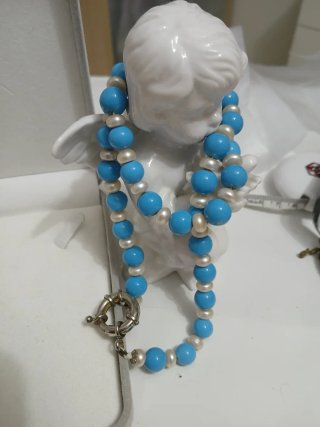 Collana perle turchesi e bianche