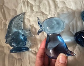Set di 3 figure decorative in vetro blu vintage